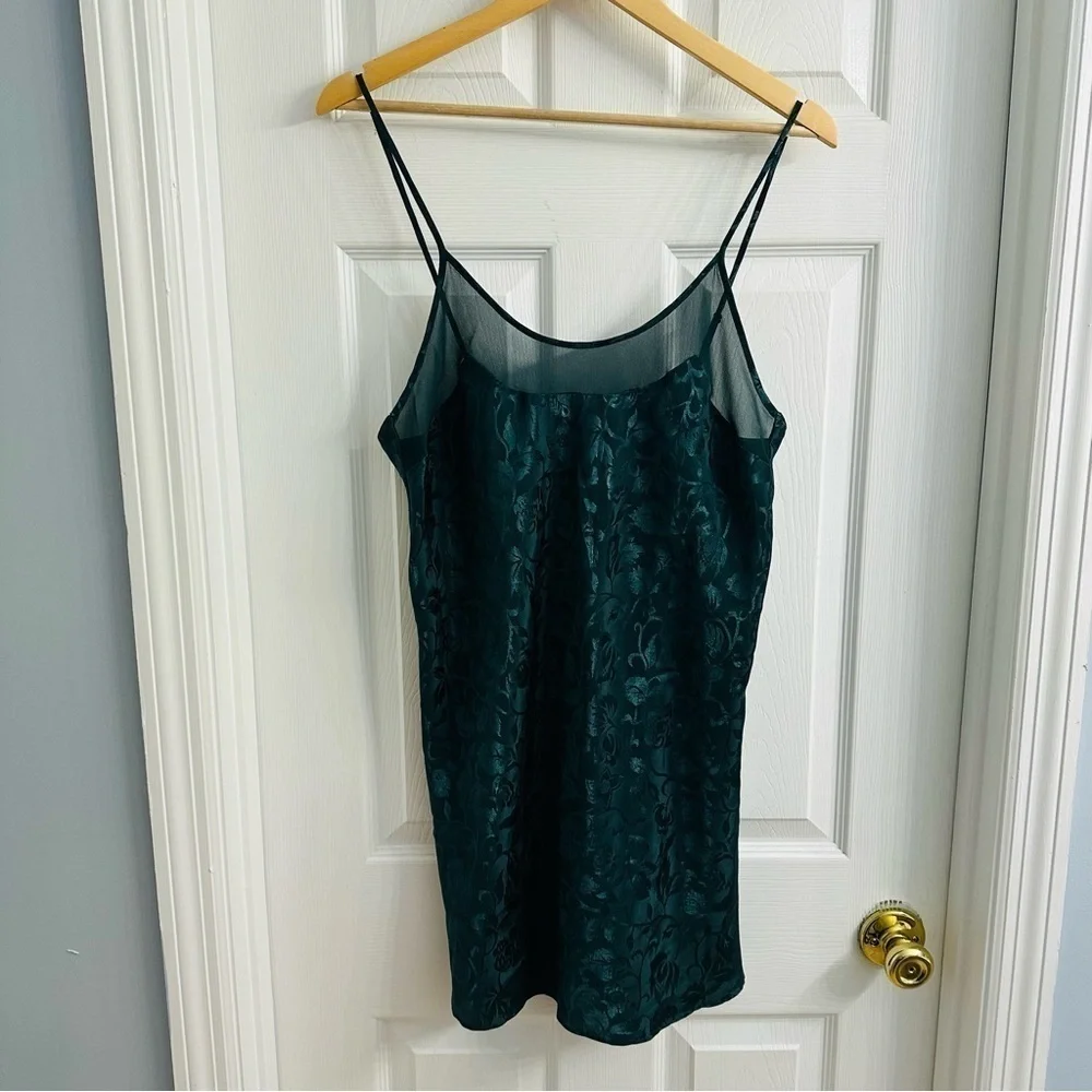 Vintage Slip Mini Babydoll Satin Mesh Green Floral Fairy Sexy 90s Medium - Picture 3 of 6